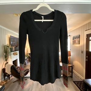 Free People Black Longsleeve Embroidered Thermal